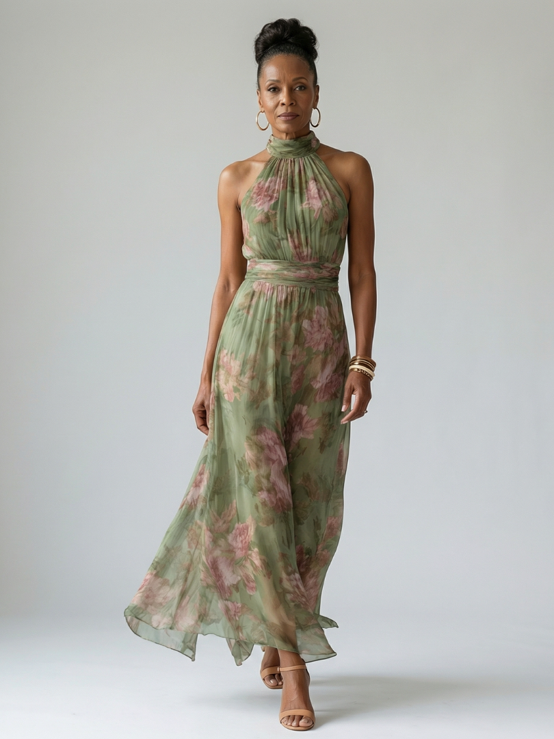 Élora | Robe midi à col licou froncé