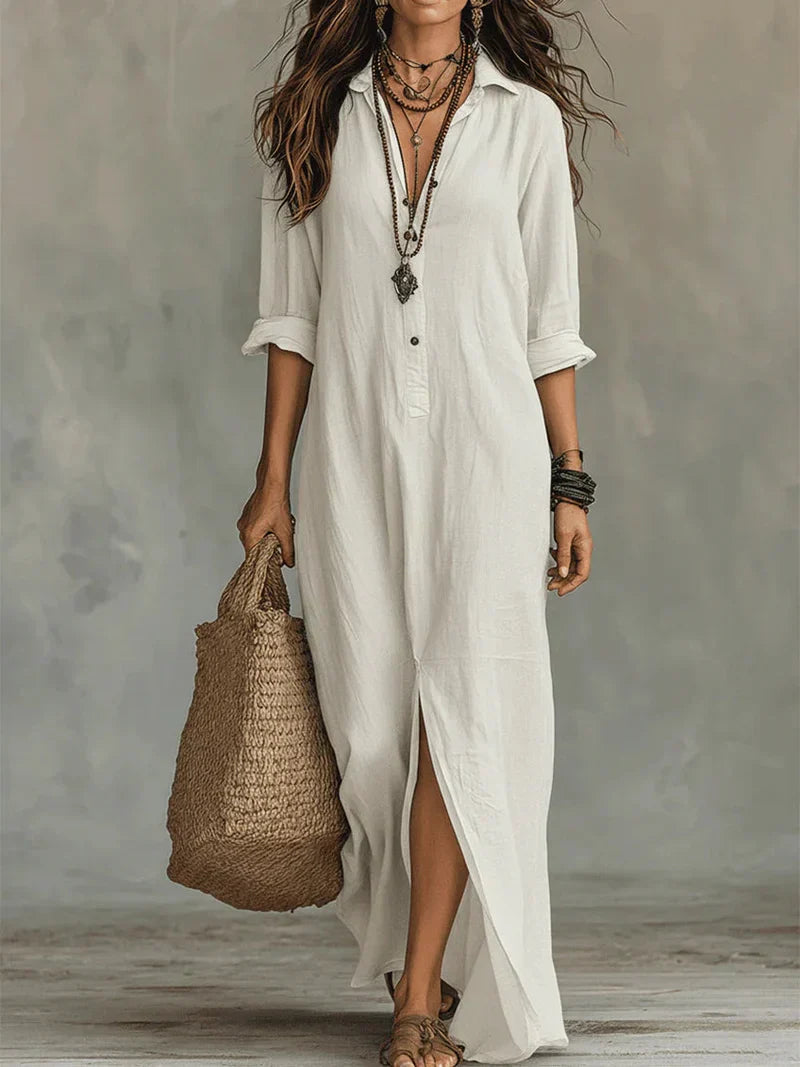 Maëva | Robe Maxi Noire Ample à Boutons