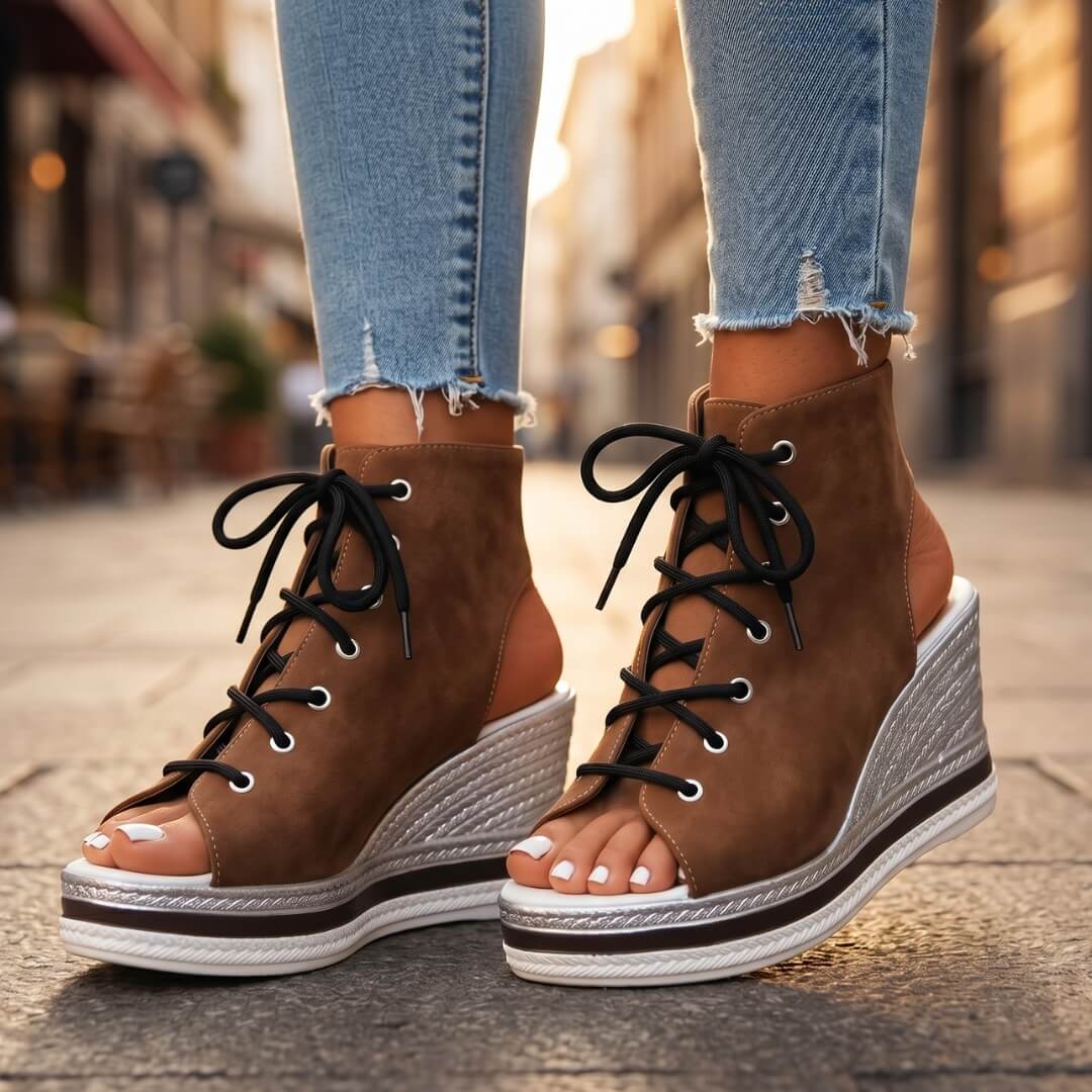 Bianca | Sandales compensées lacées ouvertes