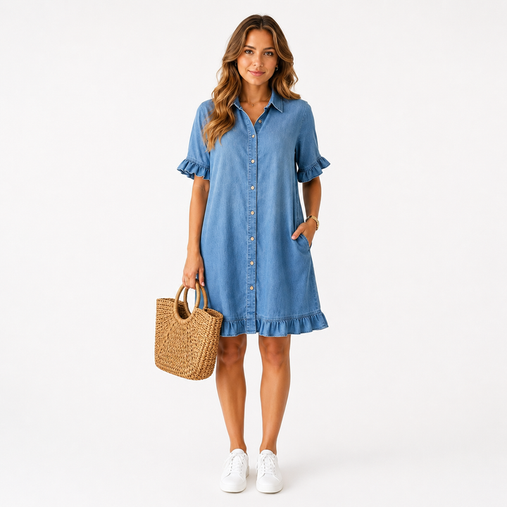 Francine | Robe en Jean Froncée Flatteuse