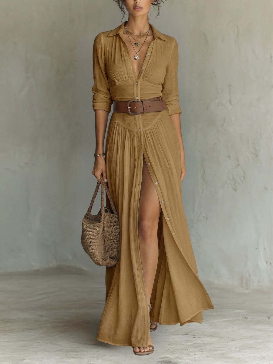 Noélie™ | Robe maxi élégante à col revers