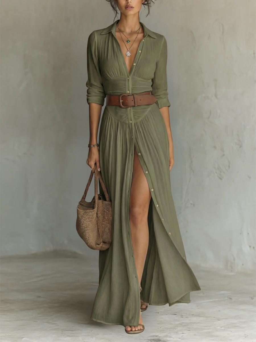 Noélie™ | Robe maxi élégante à col revers