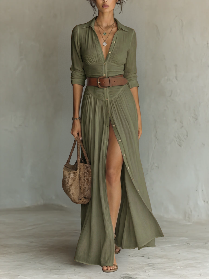 Noélie™ | Robe maxi élégante à col revers
