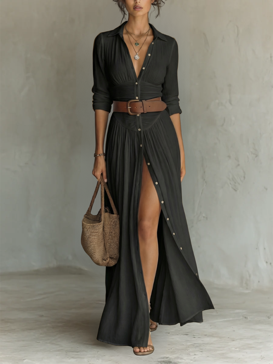 Noélie™ | Robe maxi élégante à col revers