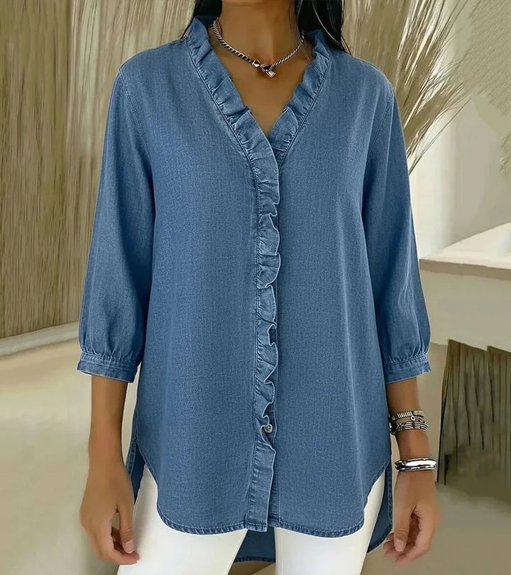 Liette™ | Blouse fluide col V volanté