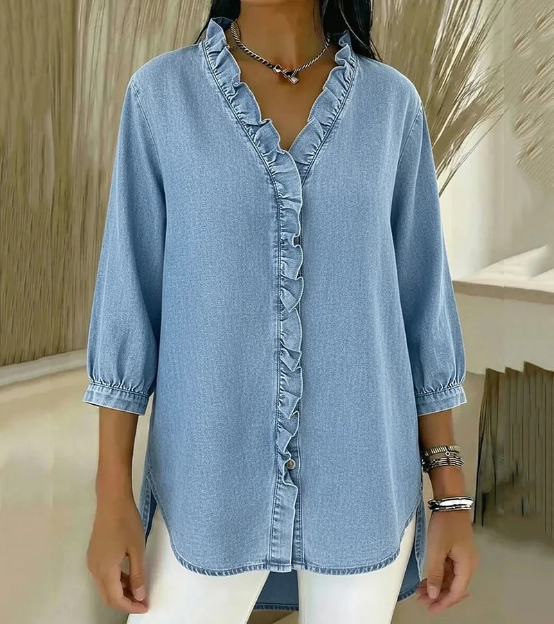 Liette™ | Blouse fluide col V volanté