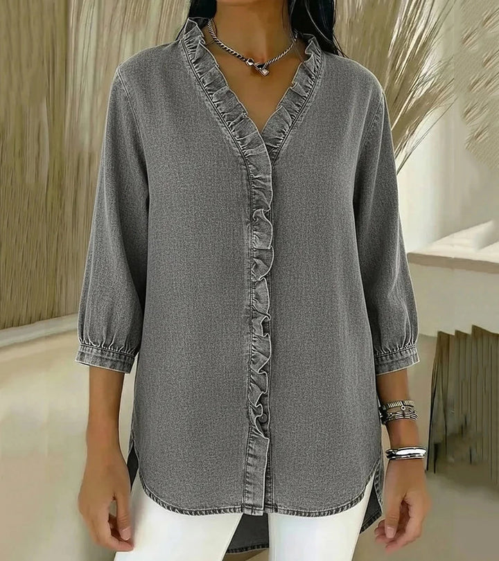 Liette™ | Blouse fluide col V volanté
