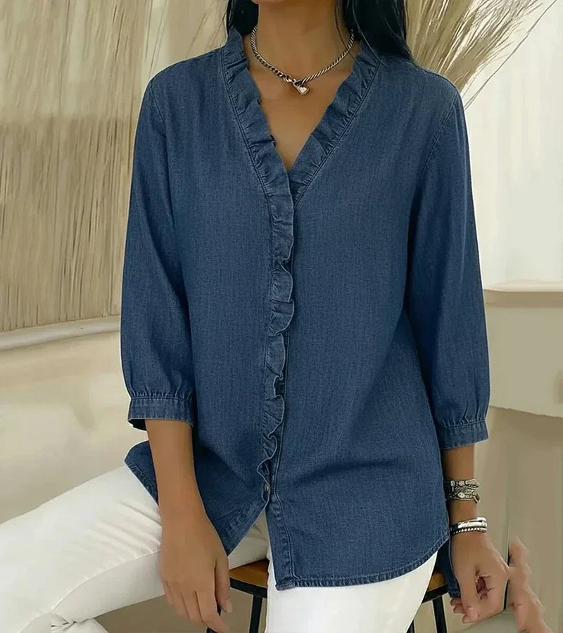 Liette™ | Blouse fluide col V volanté