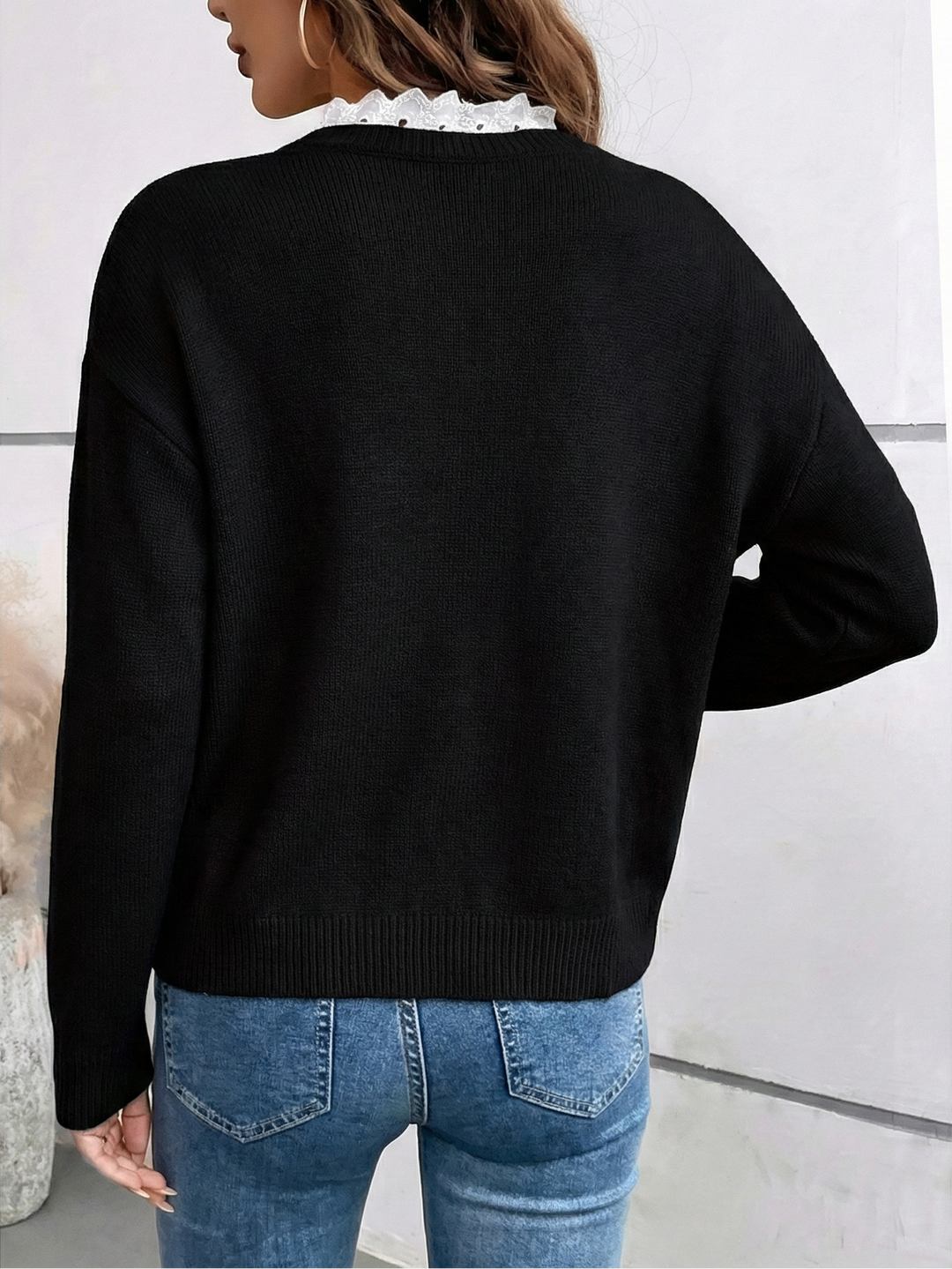 Pier | Pull Chic en Tricot avec Col en Dentelle Élégant