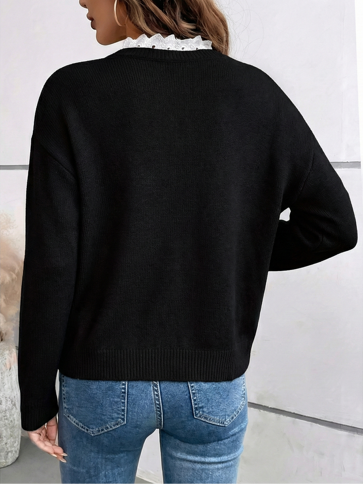Pier | Pull Chic en Tricot avec Col en Dentelle Élégant