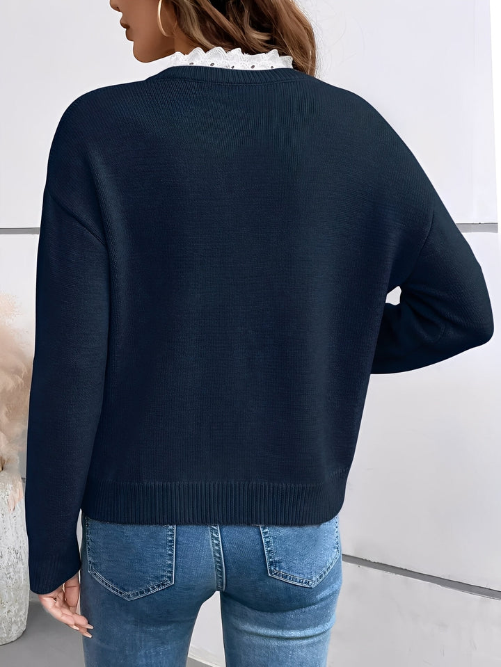 Pier | Pull Chic en Tricot avec Col en Dentelle Élégant