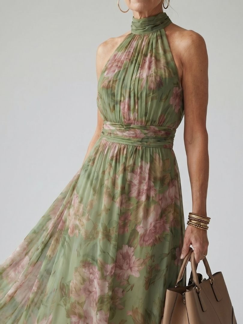 Élora | Robe midi à col licou froncé