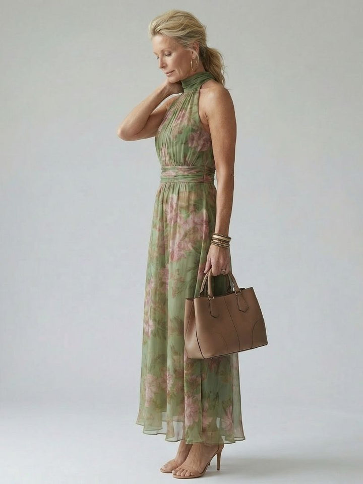 Élora | Robe midi à col licou froncé