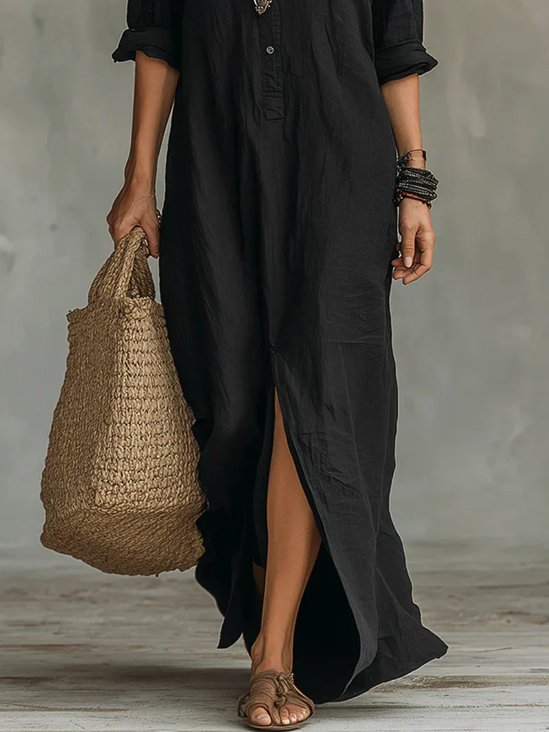 Maëva | Robe Maxi Noire Ample à Boutons