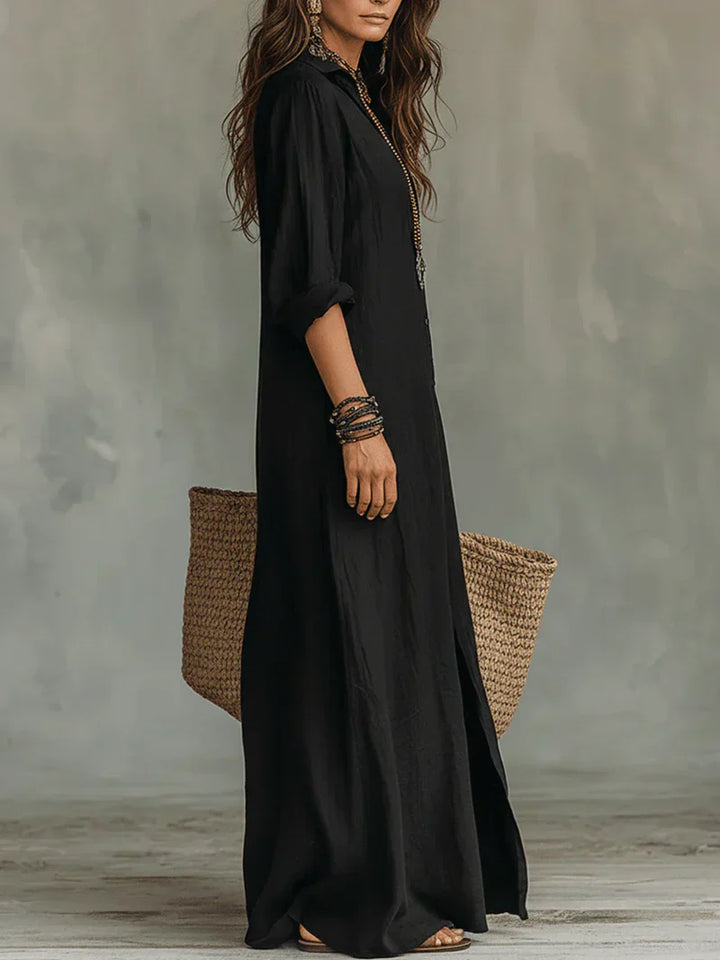 Maëva | Robe Maxi Noire Ample à Boutons