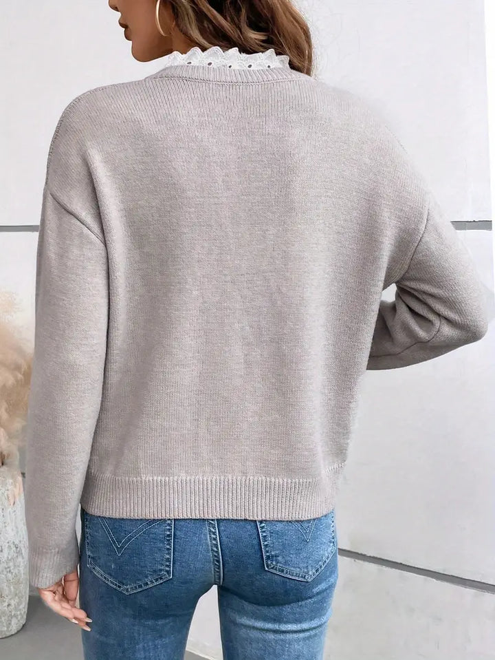 Pier | Pull Chic en Tricot avec Col en Dentelle Élégant