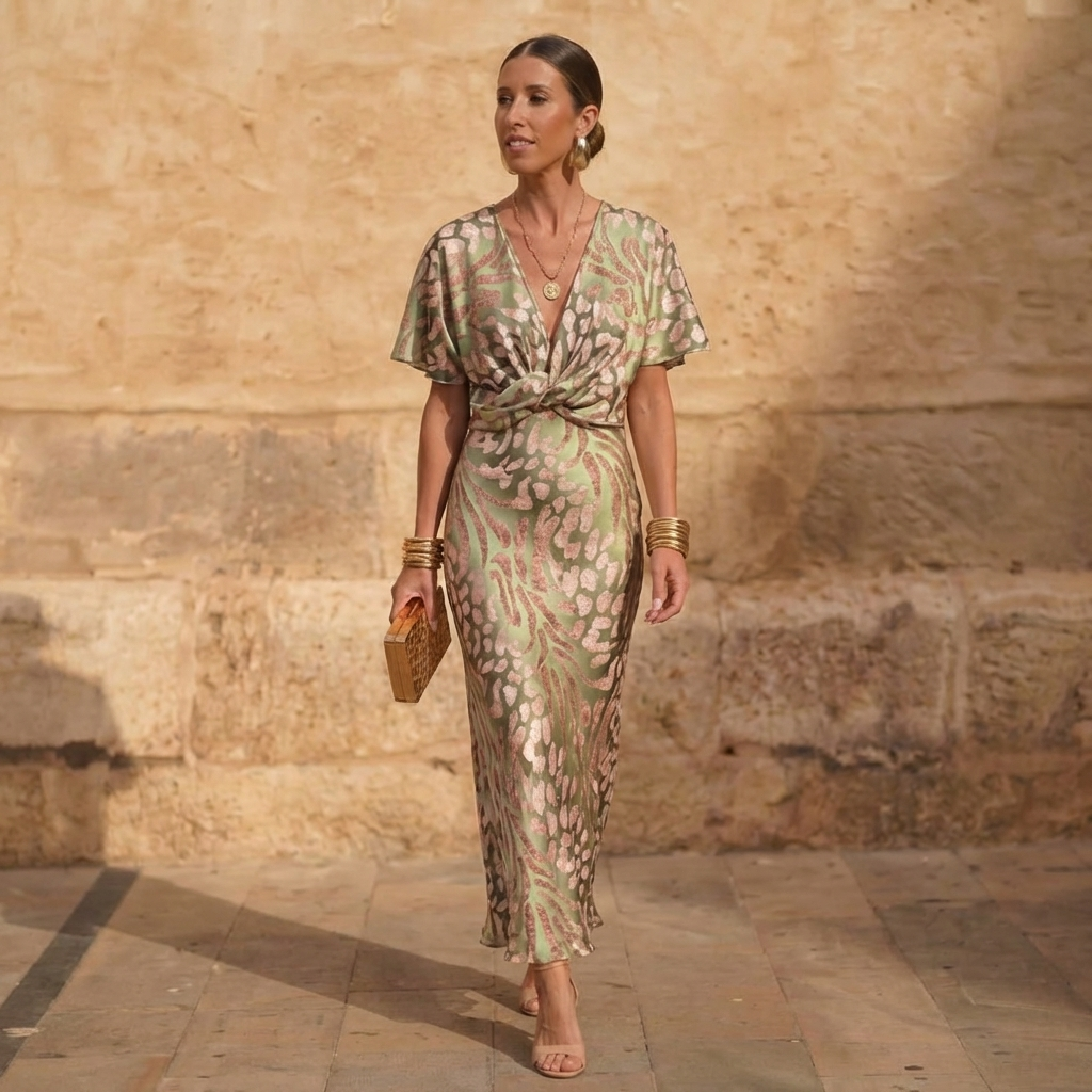 Clarandra | Robe Midi Cuivrée Élégante