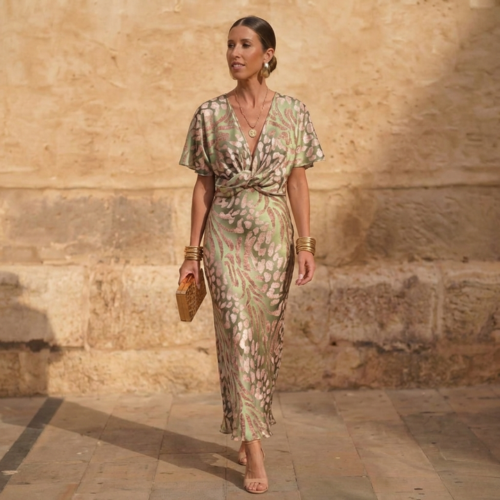 Clarandra | Robe Midi Cuivrée Élégante